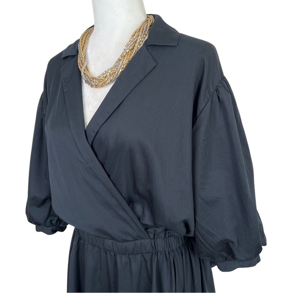 Club Monaco Dress Collared A Line Cotton Blouson Puff Sleeves Black 8 Medium M - Picture 4 of 16